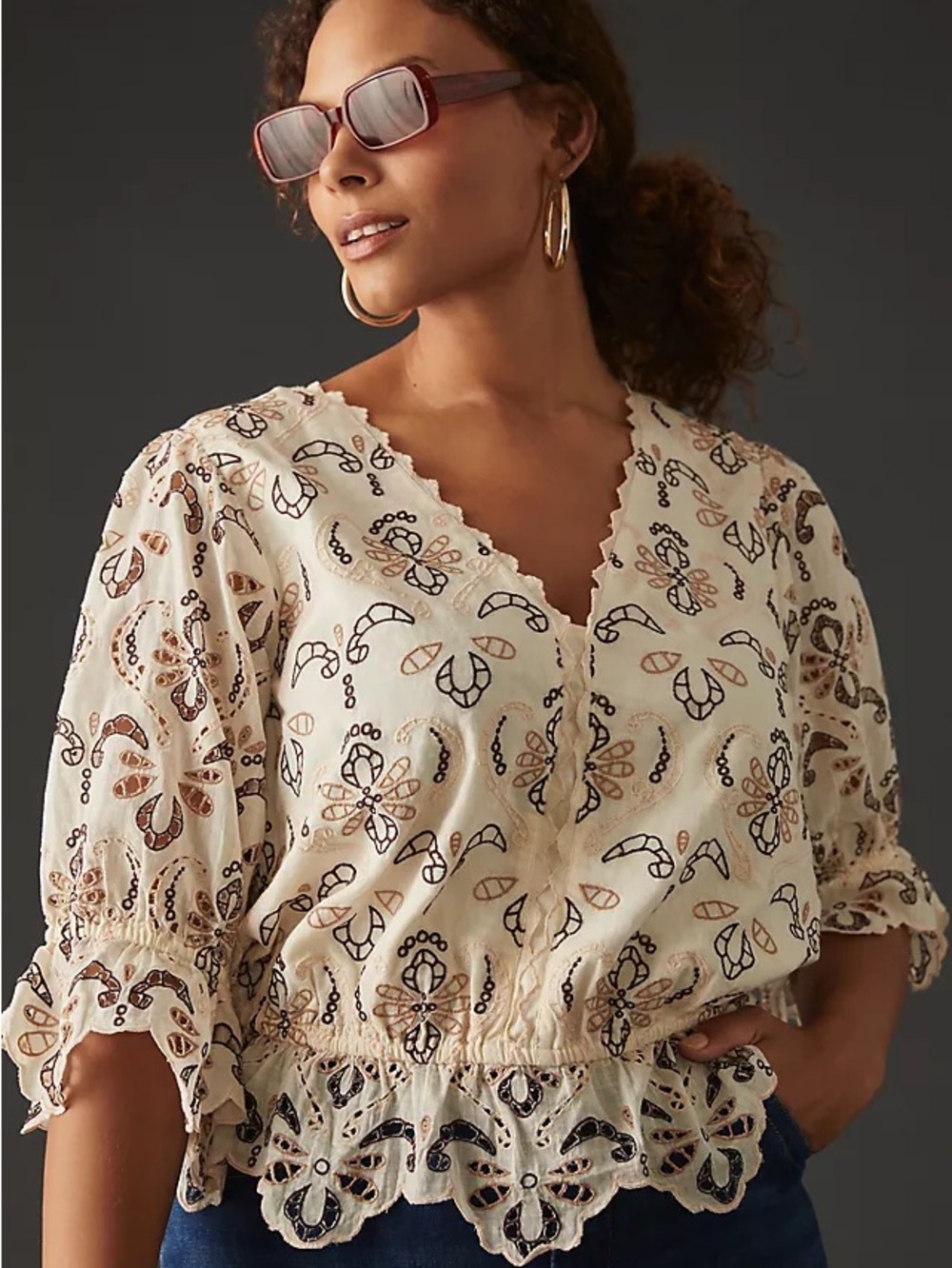 BY ANTHROPOLOGIE EYELET BLOUSE 2x